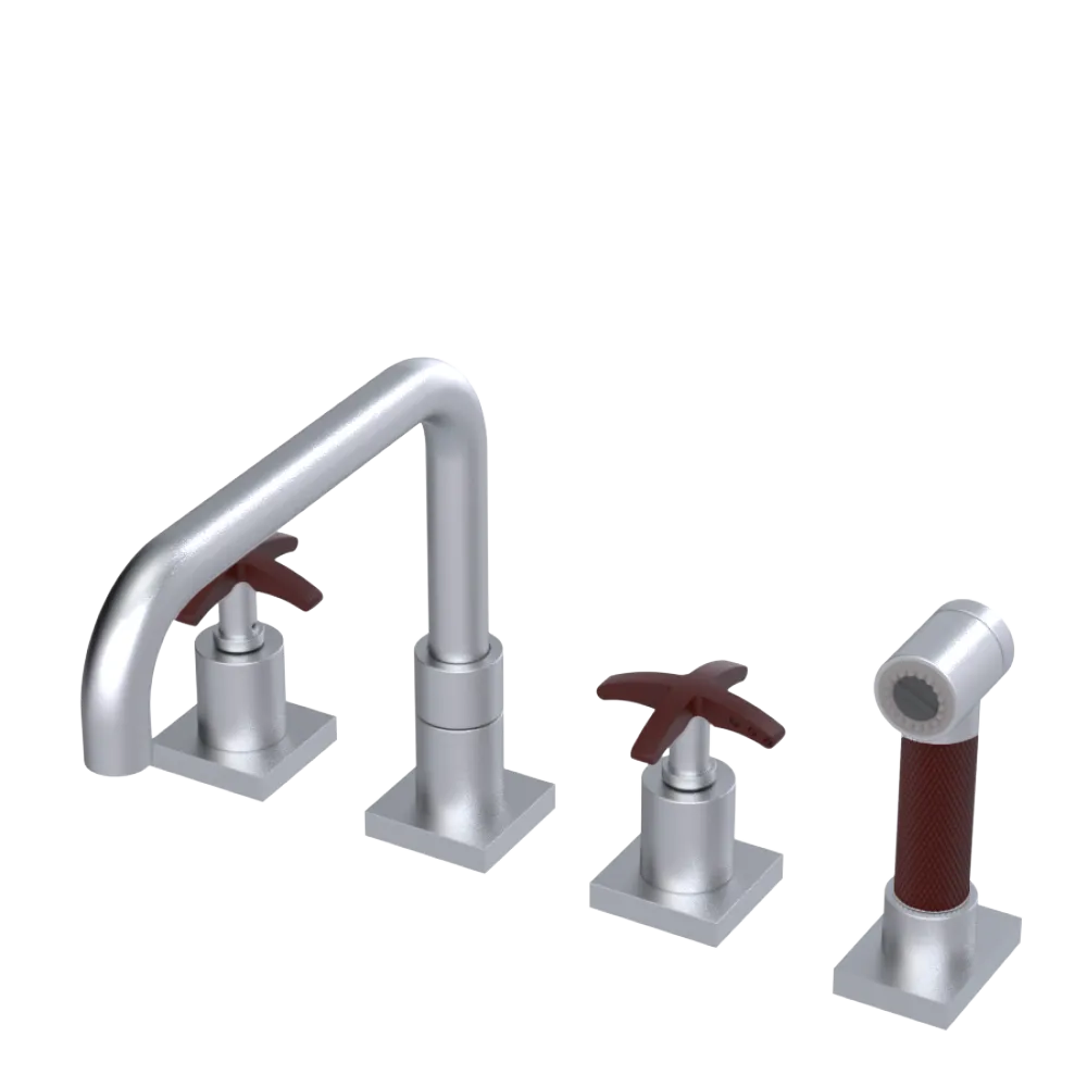Rubinet Widespread Kitchen Set with Genesis Spout with Hand Spray Satin Chrome