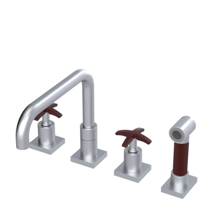 Rubinet Widespread Kitchen Set with Genesis Spout with Hand Spray Satin Chrome