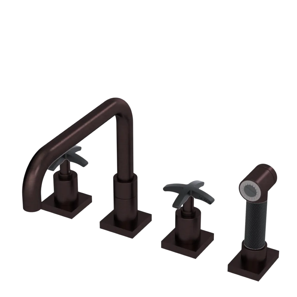 Rubinet Widespread Kitchen Set with Genesis Spout with Hand Spray Oil Rubbed Bronze