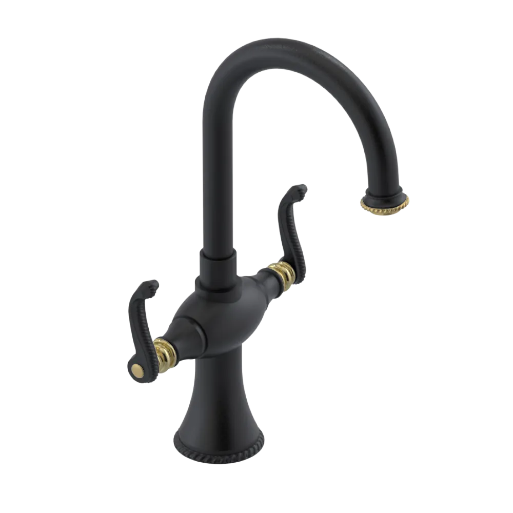 Rubinet Single Hole Dual Handle Lav. Set. (less drain) Matt Black