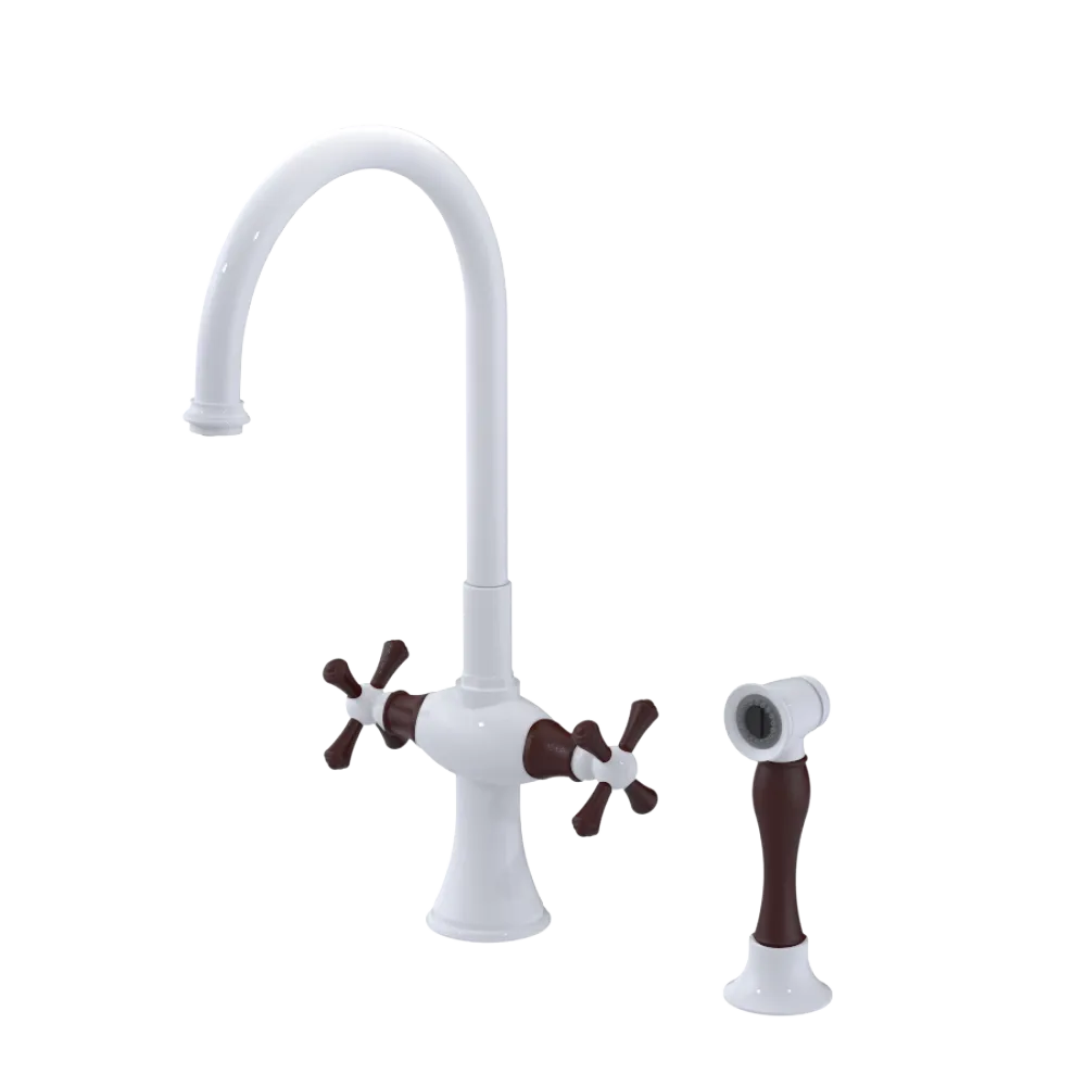 Rubinet Two Handle Single Hole Kitchen Set with Hand Spray White