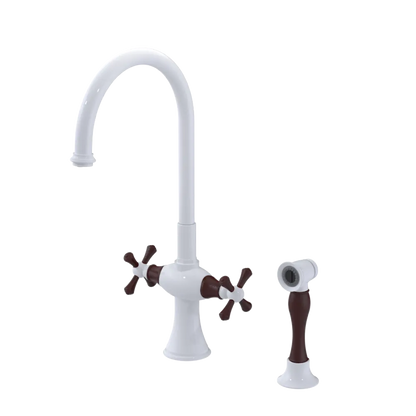 Rubinet Two Handle Single Hole Kitchen Set with Hand Spray White