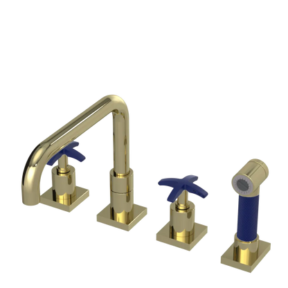 Rubinet Widespread Kitchen Set with Genesis Spout with Hand Spray Gold