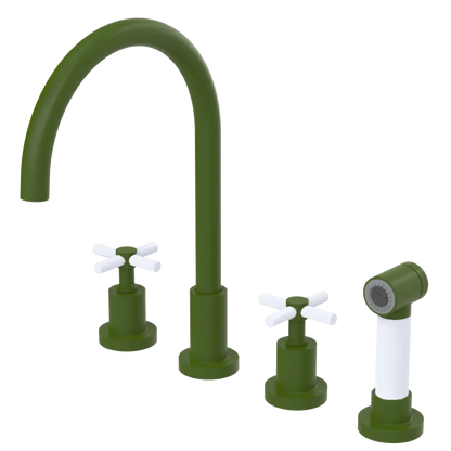 Rubinet Widespread Kitchen Set with LaSalle Spout with Hand Spray Green Envy