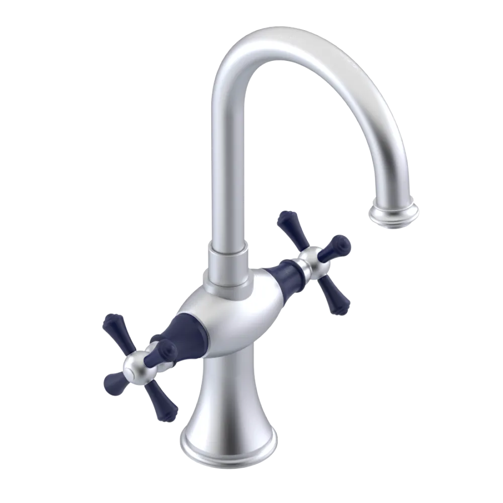 Rubinet Single Hole Dual Handle Lav. Set. (less drain) Satin Chrome