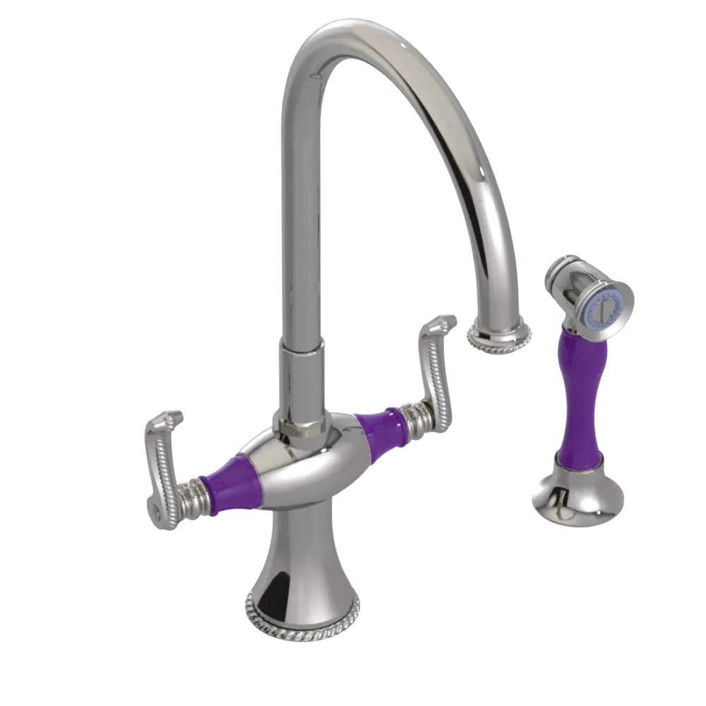 Rubinet Two Handle Single Hole Kitchen Set with Hand Spray Polished Nickel
