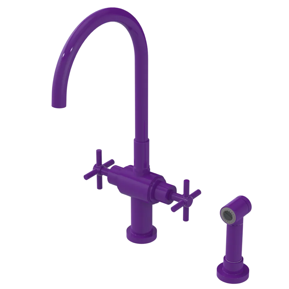 Rubinet Two Handle Single Hole Kitchen Set with LaSalle Spout with Hand Spray Purple Haze