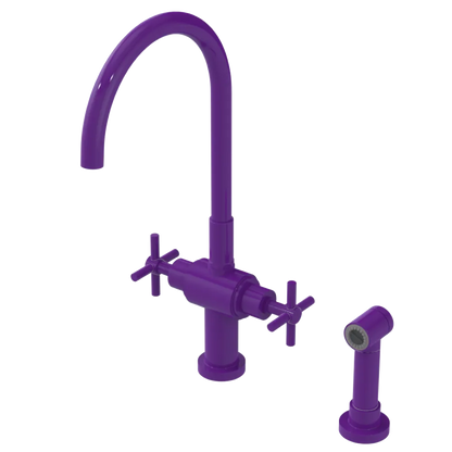Rubinet Two Handle Single Hole Kitchen Set with LaSalle Spout with Hand Spray Purple Haze