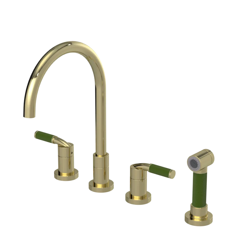 Rubinet Widespread Kitchen Set with Hand Spray Gold