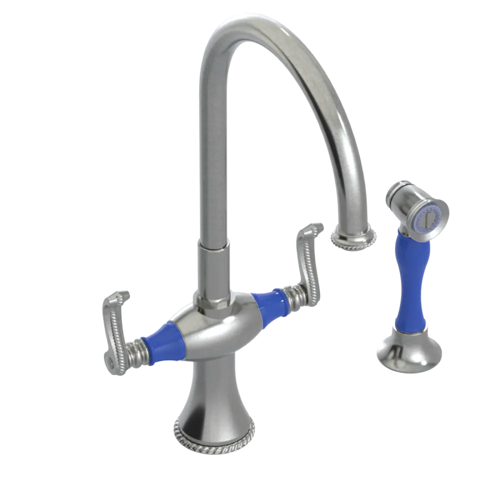 Rubinet Two Handle Single Hole Kitchen Set with Hand Spray Satin Nickel