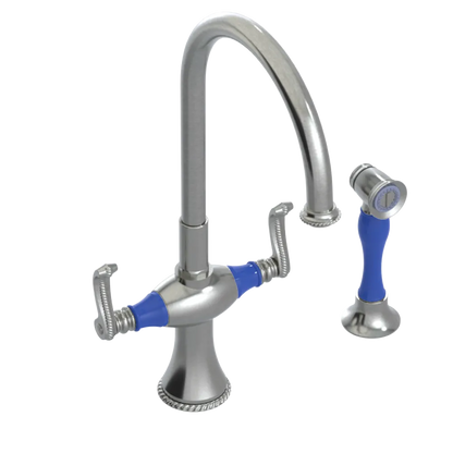 Rubinet Two Handle Single Hole Kitchen Set with Hand Spray Satin Nickel