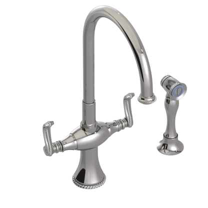 Rubinet Two Handle Single Hole Kitchen Set with Hand Spray Polished Nickel