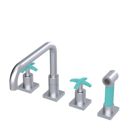 Rubinet Widespread Kitchen Set with Genesis Spout with Hand Spray Satin Chrome