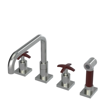 Rubinet Widespread Kitchen Set with Genesis Spout with Hand Spray Satin Nickel