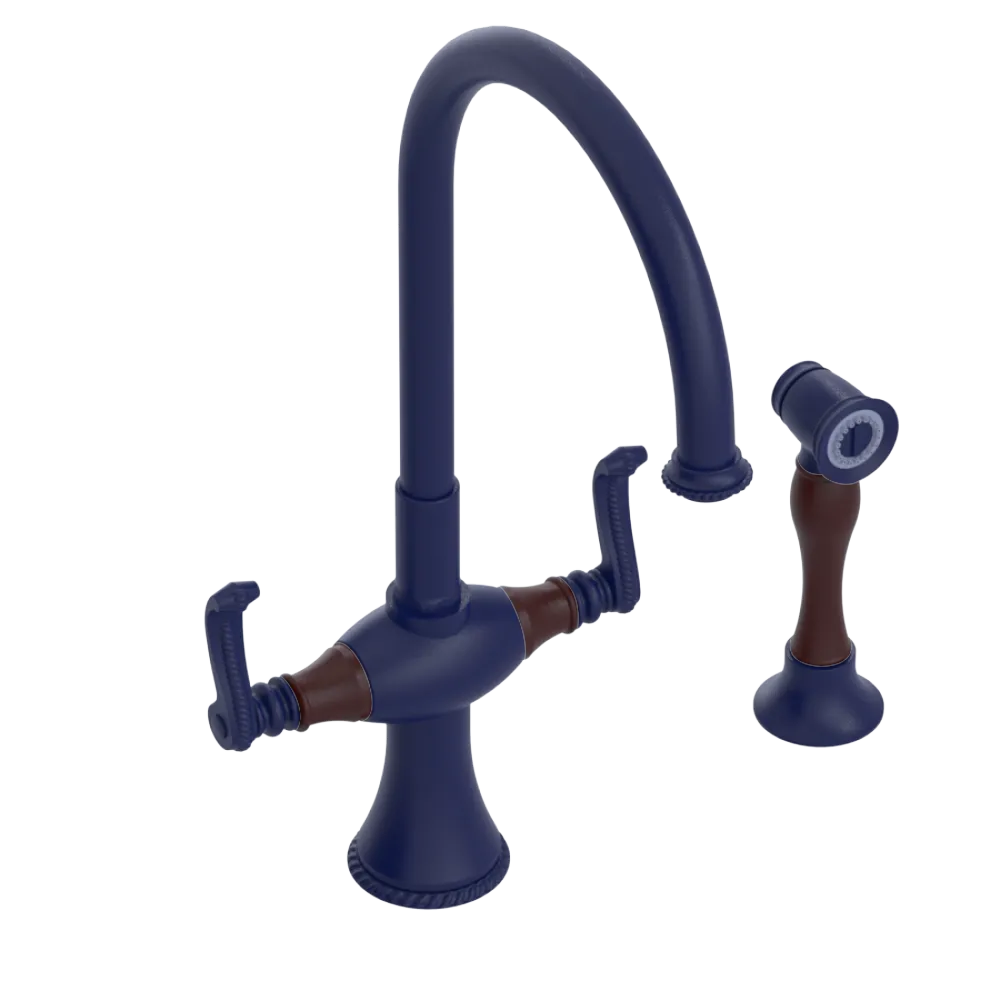 Rubinet Two Handle Single Hole Kitchen Set with Hand Spray Midnight Blue