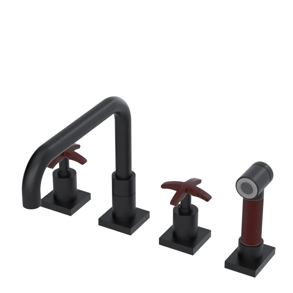 Rubinet Widespread Kitchen Set with Genesis Spout with Hand Spray Matt Black