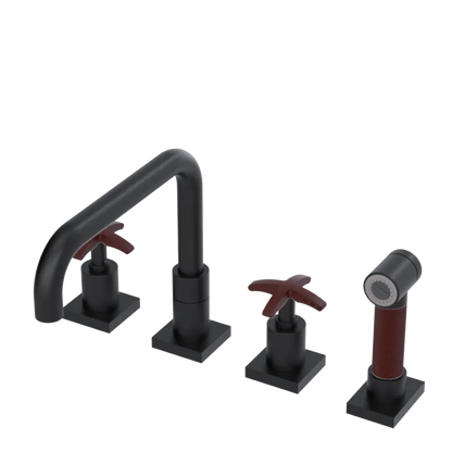 Rubinet Widespread Kitchen Set with Genesis Spout with Hand Spray Matt Black