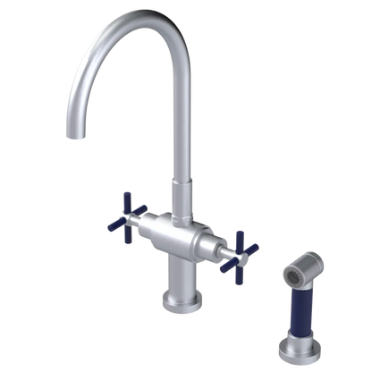Rubinet Two Handle Single Hole Kitchen Set with LaSalle Spout with Hand Spray Satin Chrome