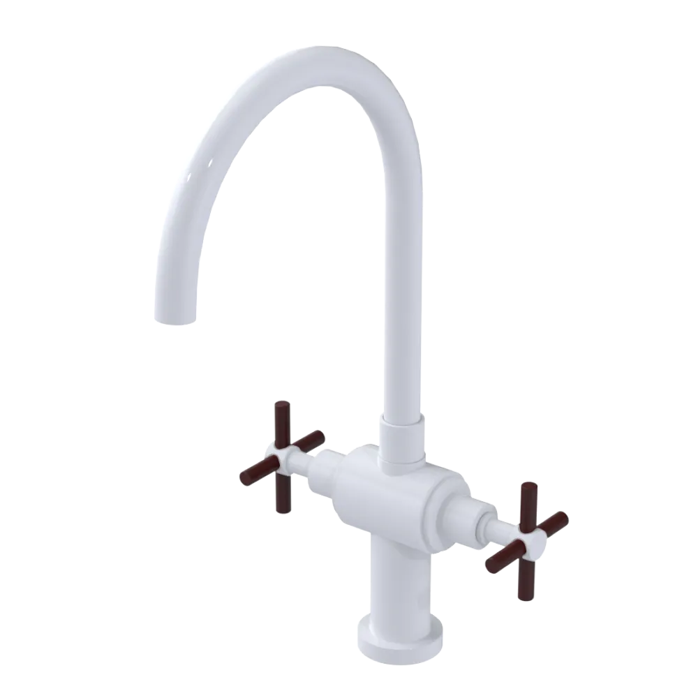 Rubinet Two Handle Single Hole Kitchen Set with LaSalle Spout White