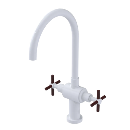 Rubinet Two Handle Single Hole Kitchen Set with LaSalle Spout White
