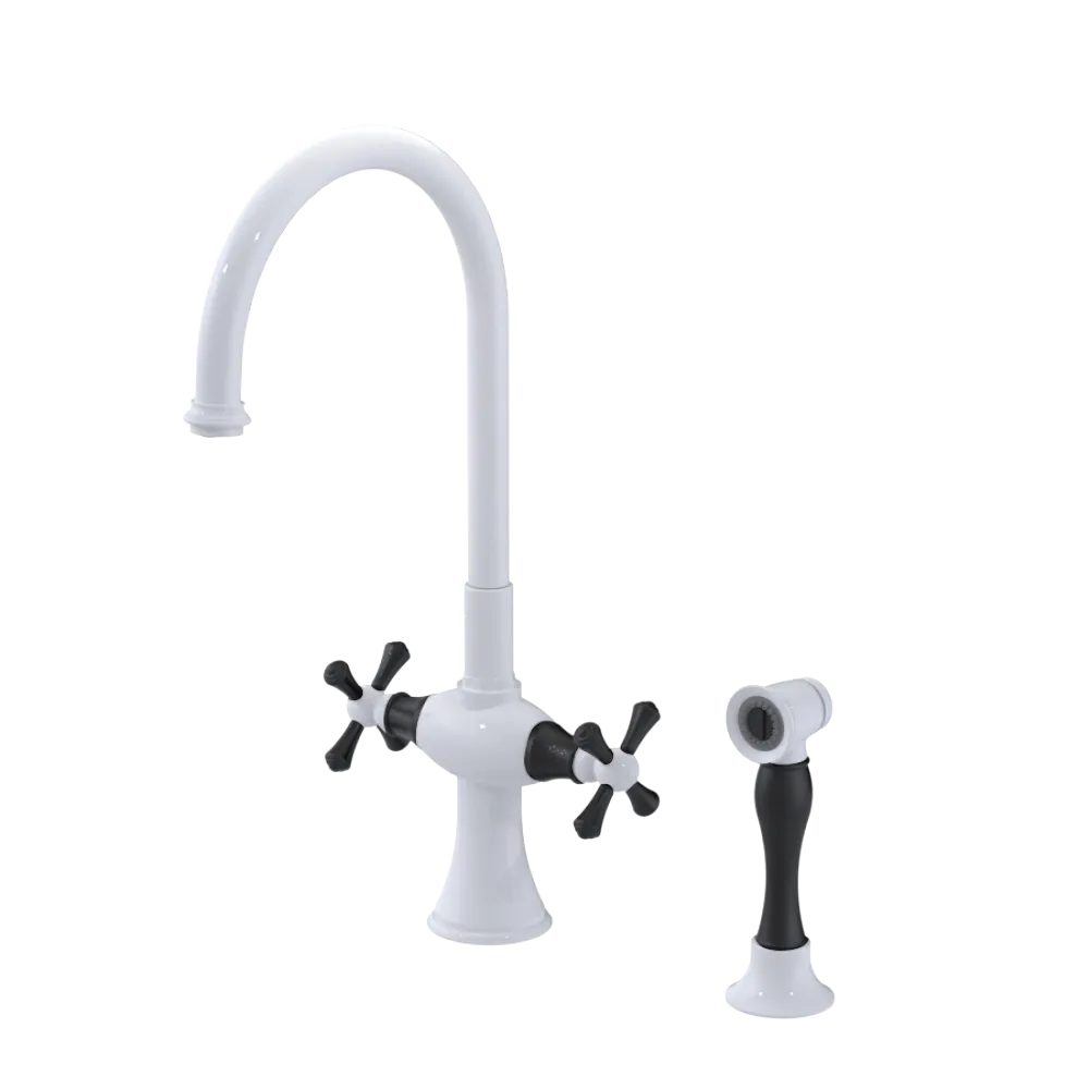 Rubinet Two Handle Single Hole Kitchen Set with Hand Spray White