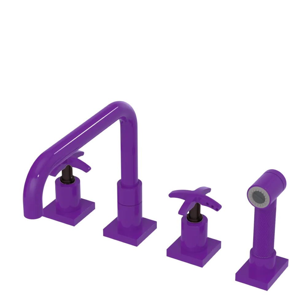 Rubinet Widespread Kitchen Set with Genesis Spout with Hand Spray Purple Haze