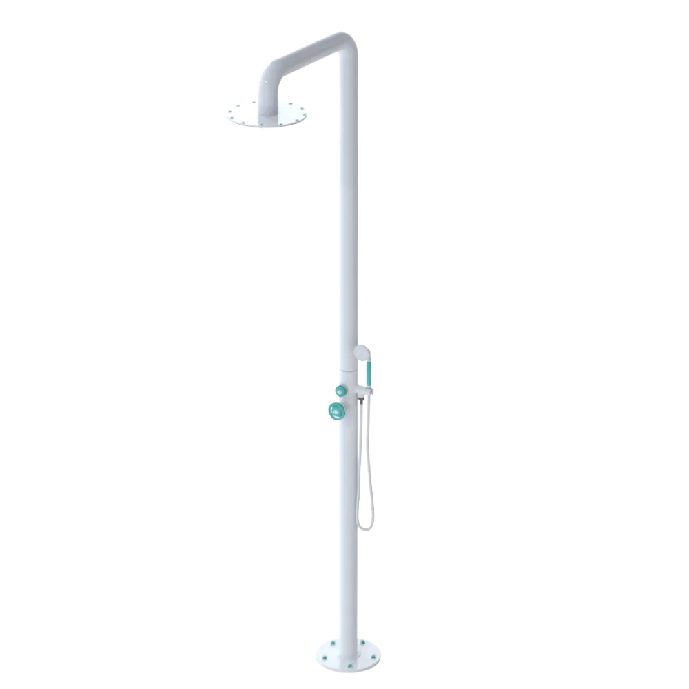 Rubinet Pressure Balance Outdoor Shower with Hand Held Shower & 10" Shower Head - 304 Stainless Steel White