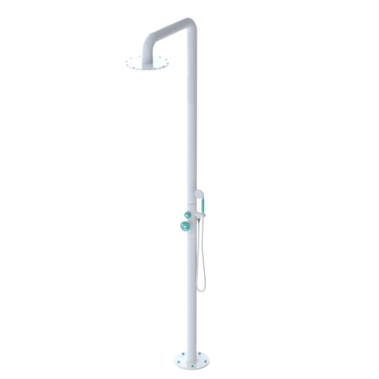 Rubinet Pressure Balance Outdoor Shower with Hand Held Shower & 10" Shower Head - 304 Stainless Steel White