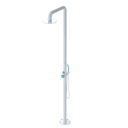 Rubinet Pressure Balance Outdoor Shower with Hand Held Shower & 10" Shower Head - 304 Stainless Steel White