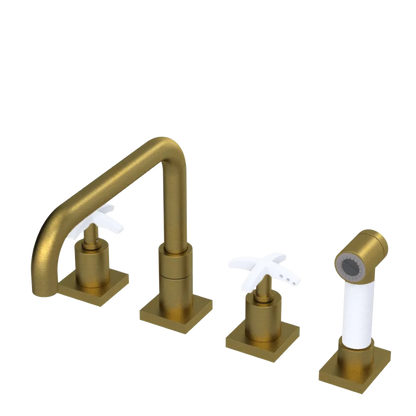 Rubinet Widespread Kitchen Set with Genesis Spout with Hand Spray Antique Brass Matt