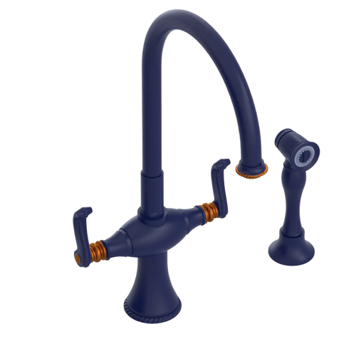 Rubinet Two Handle Single Hole Kitchen Set with Hand Spray Midnight Blue