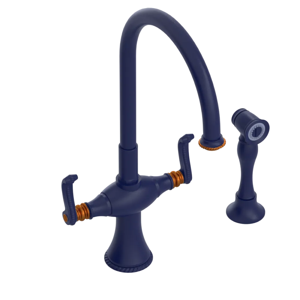 Rubinet Two Handle Single Hole Kitchen Set with Hand Spray Midnight Blue
