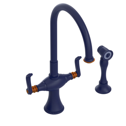 Rubinet Two Handle Single Hole Kitchen Set with Hand Spray Midnight Blue