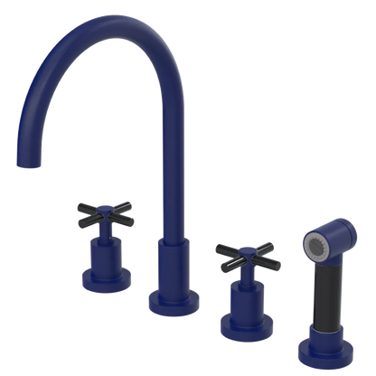 Rubinet Widespread Kitchen Set with LaSalle Spout with Hand Spray Midnight Blue