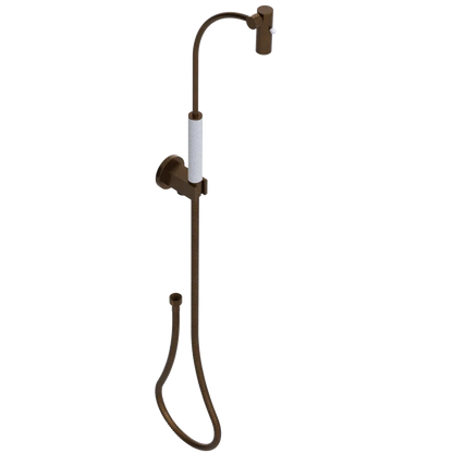 Rubinet Hand Held Shower Bidet with Extended Reach & Dual Function Spray Including Wall Bracket with Supply & Hose (Round) Tuscan Brass