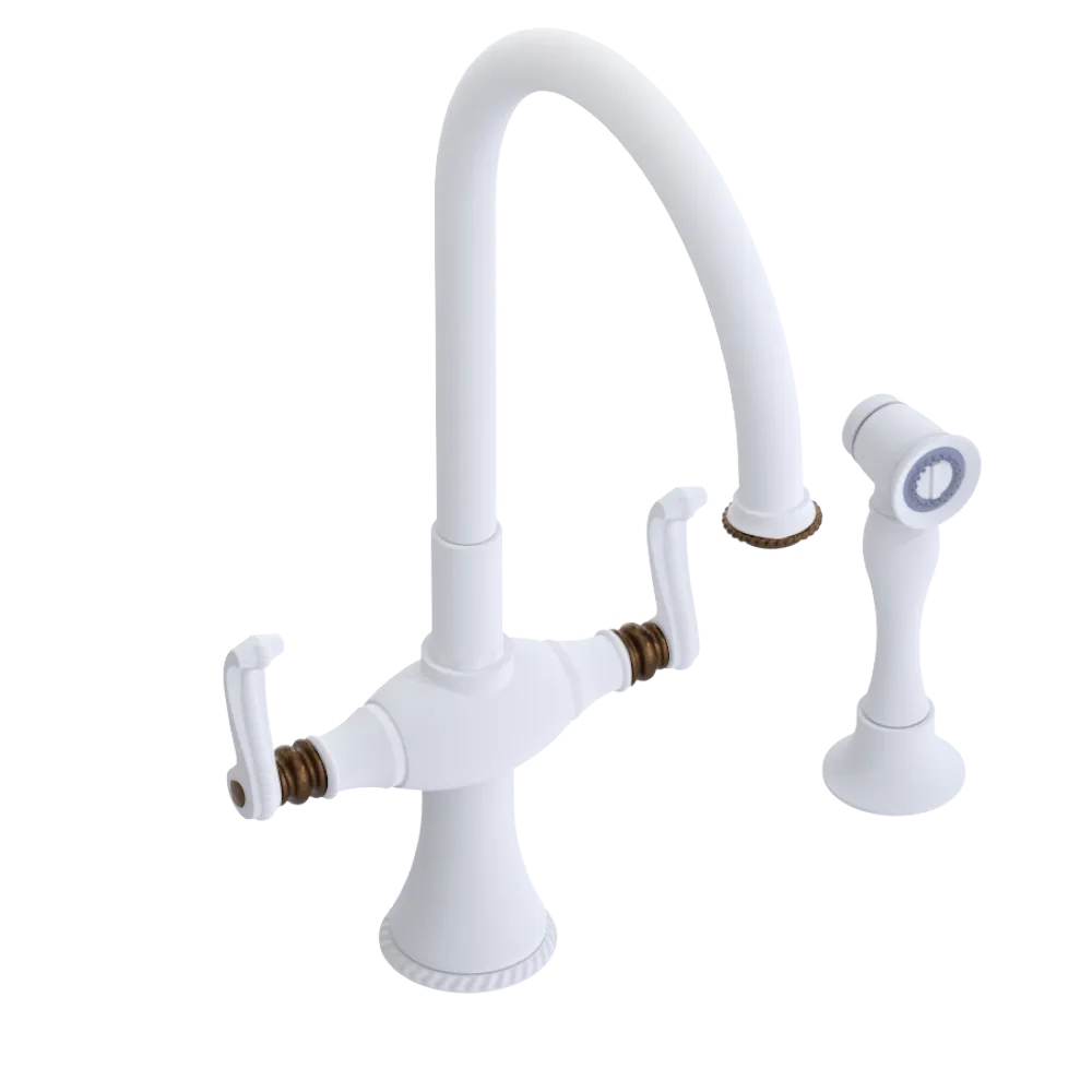 Rubinet Two Handle Single Hole Kitchen Set with Hand Spray Matt White