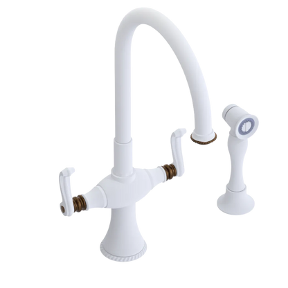 Rubinet Two Handle Single Hole Kitchen Set with Hand Spray Matt White
