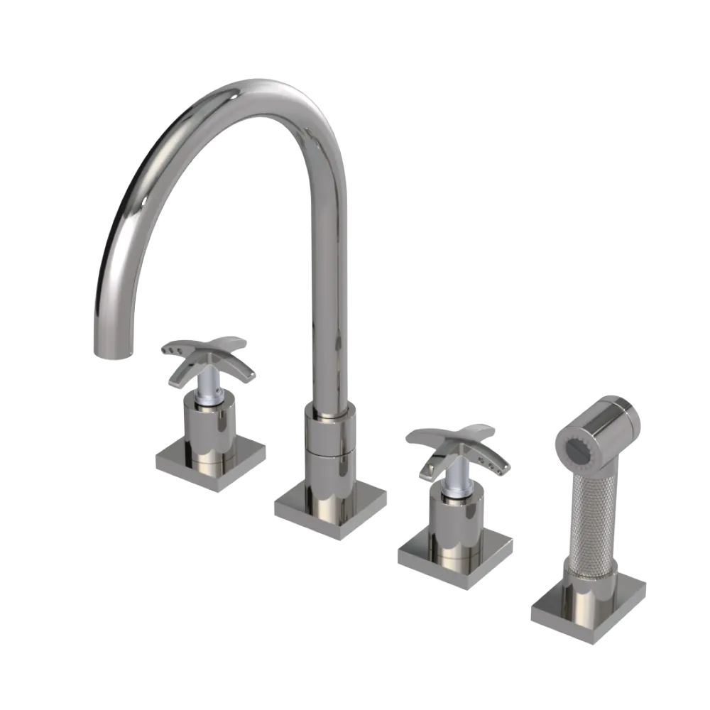 Rubinet Widespread Kitchen Set with Hand Spray Polished Nickel