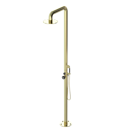 Rubinet Pressure Balance Outdoor Shower with Hand Held Shower & 10" Shower Head - 304 Stainless Steel Gold