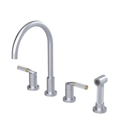Rubinet Widespread Kitchen Set with Hand Spray Satin Chrome