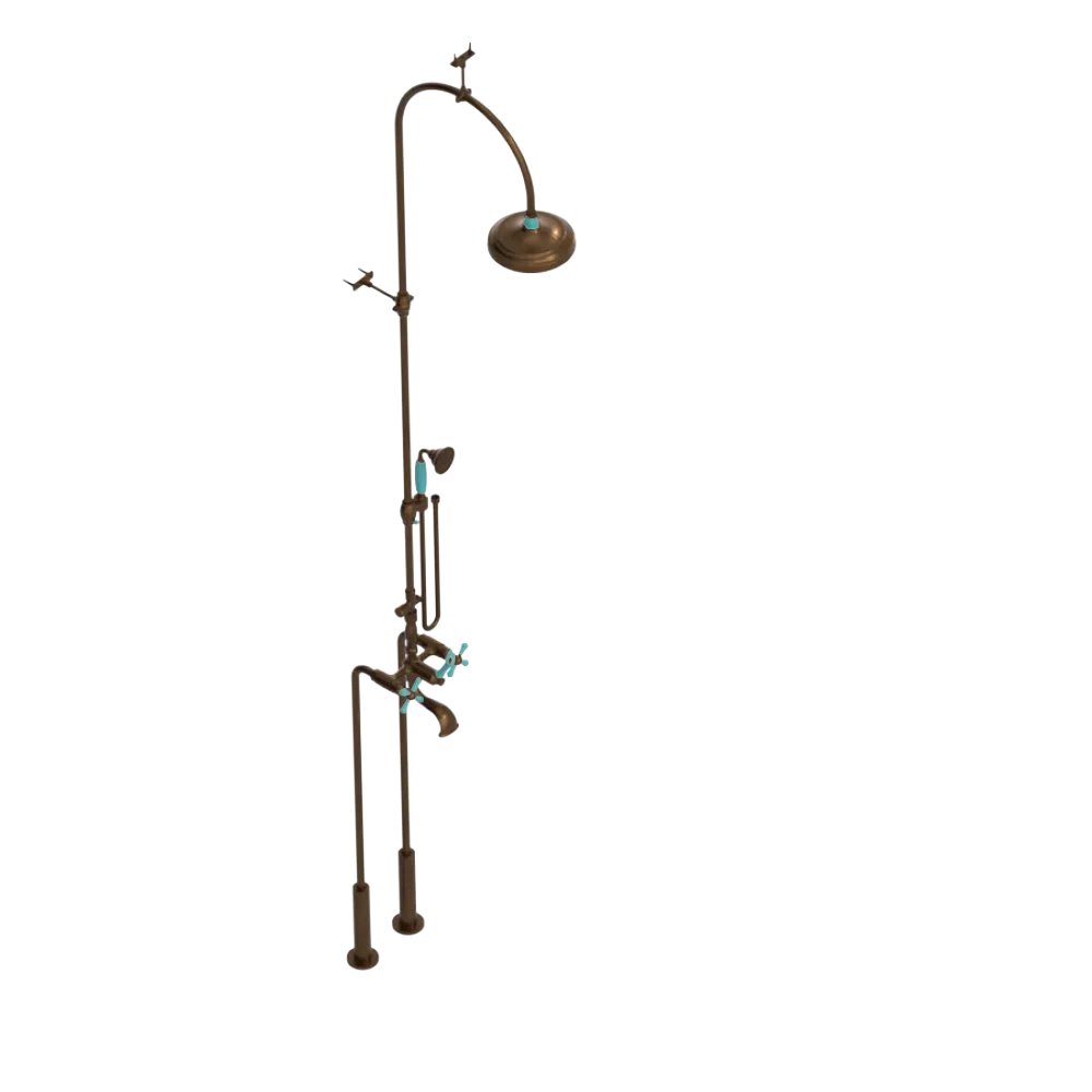 Rubinet Floor Mount Tub & Shower with hand held shower Tuscan Brass