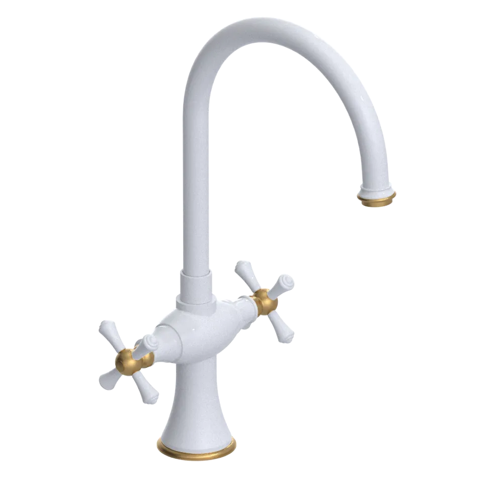 Rubinet Two Handle Single Hole Kitchen Set White