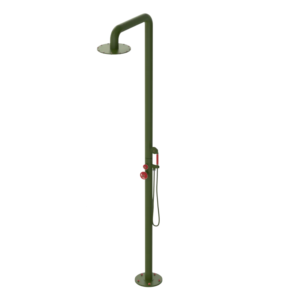 Rubinet Pressure Balance Outdoor Shower with Hand Held Shower & 10" Shower Head - 304 Stainless Steel Green Envy