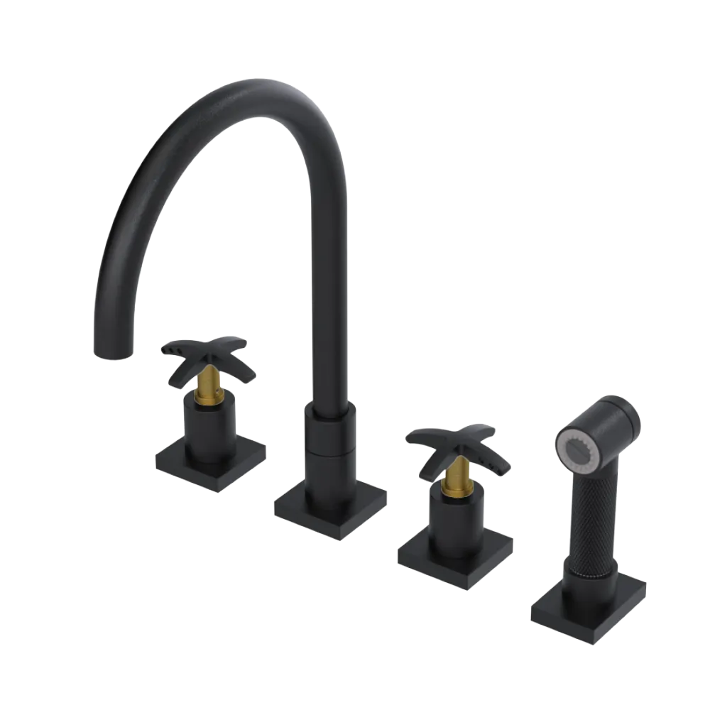 Rubinet Widespread Kitchen Set with Hand Spray Matt Black