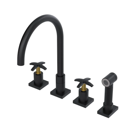 Rubinet Widespread Kitchen Set with Hand Spray Matt Black