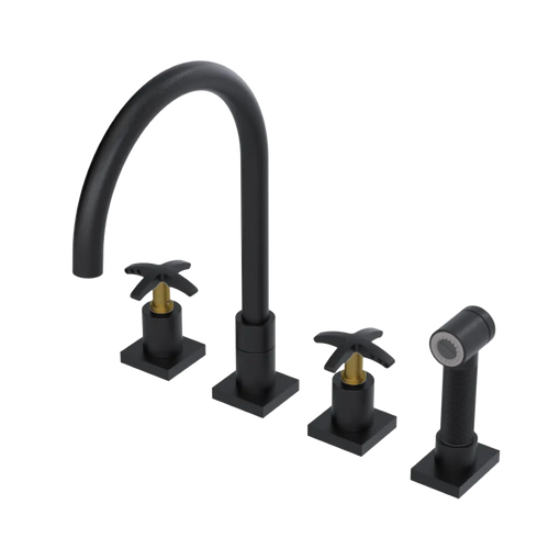 Rubinet Widespread Kitchen Set with Hand Spray Matt Black