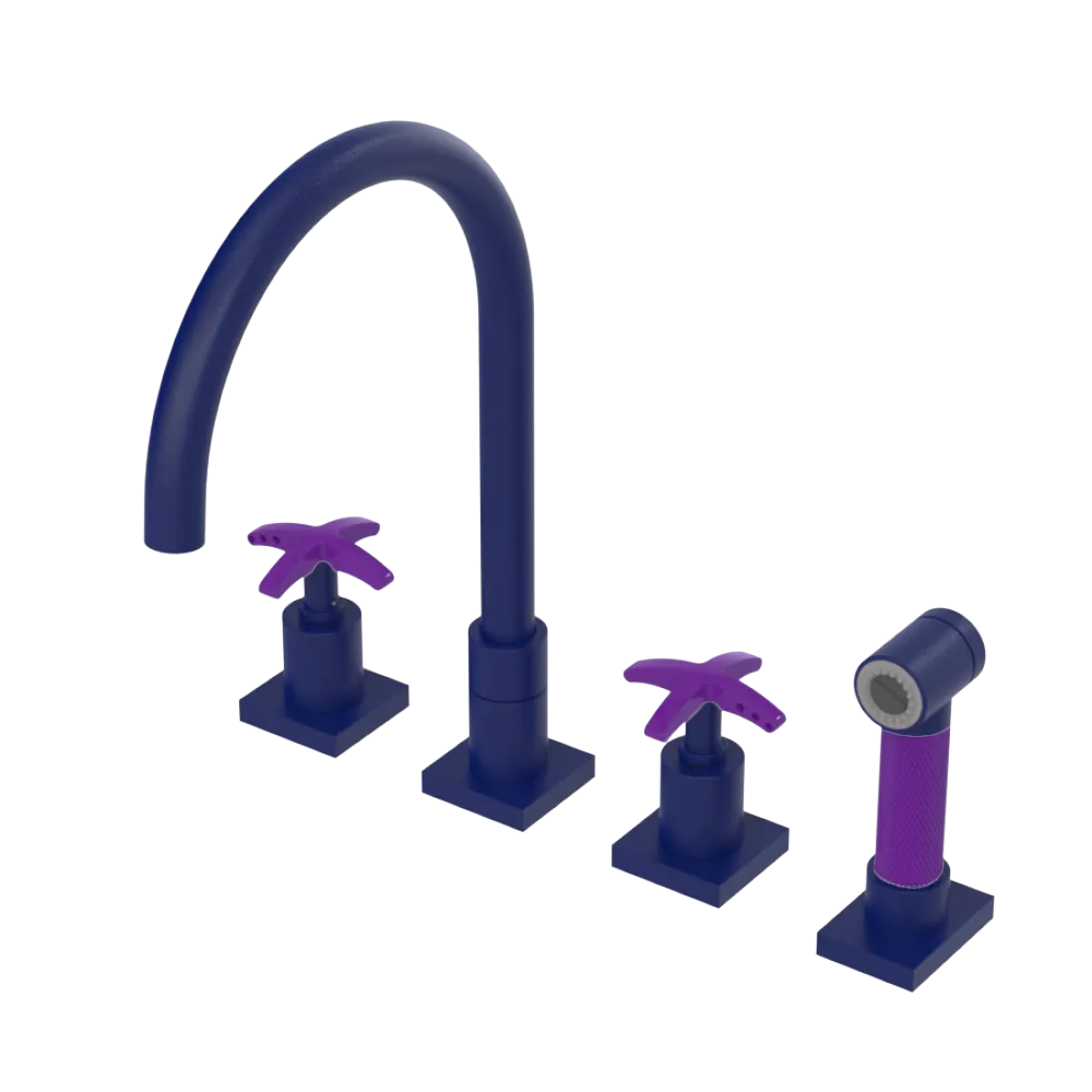 Rubinet Widespread Kitchen Set with Hand Spray Midnight Blue