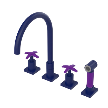 Rubinet Widespread Kitchen Set with Hand Spray Midnight Blue