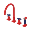 Rubinet Widespread Kitchen Set with Hand Spray Red