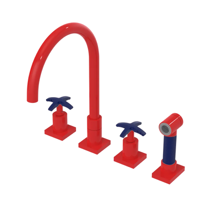 Rubinet Widespread Kitchen Set with Hand Spray Red